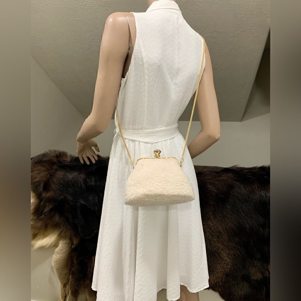 2 Chain Styles Handmade Real Shearling Push lock Clutch/Wristlet/Crossbody - Picture 7 of 11